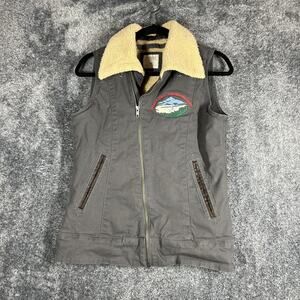 Mountain Khakis Ranch Shearling Vest Womens Small Sherpa Lined Aviation Patch